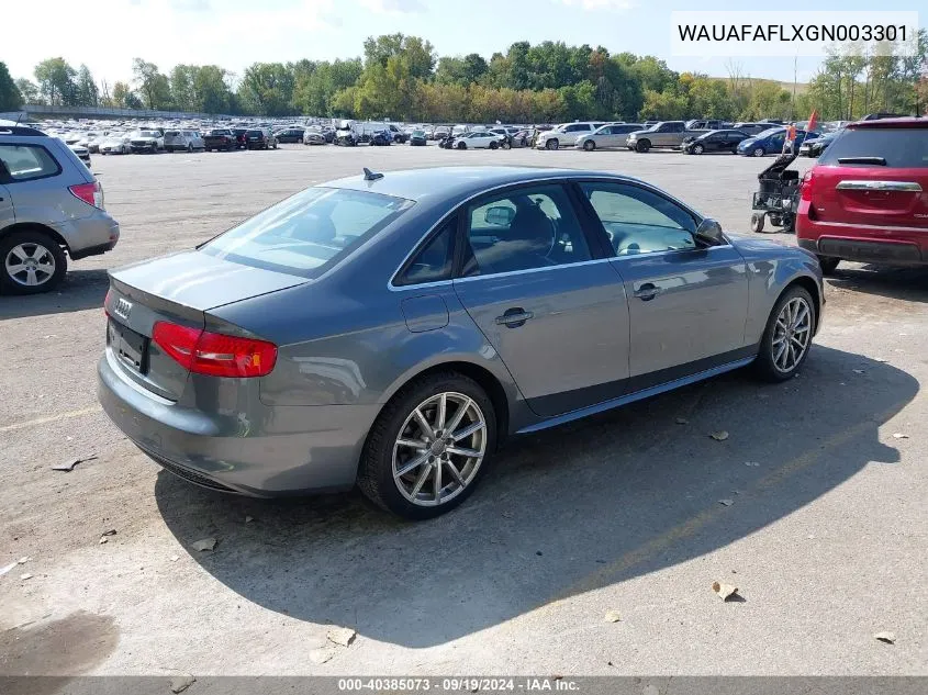 2016 Audi A4 2.0T Premium VIN: WAUAFAFLXGN003301 Lot: 40385073