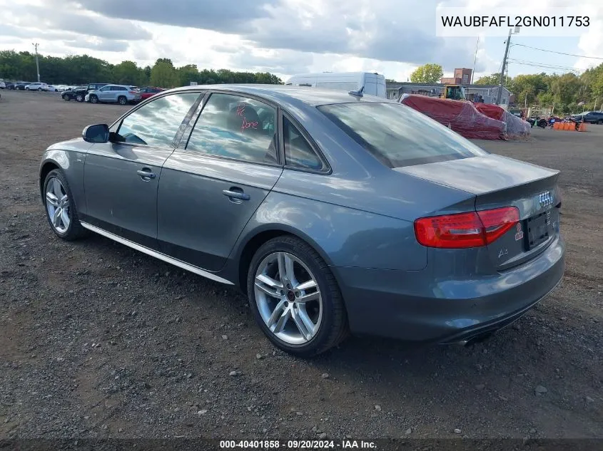 2016 Audi A4 2.0T Premium VIN: WAUBFAFL2GN011753 Lot: 40401858