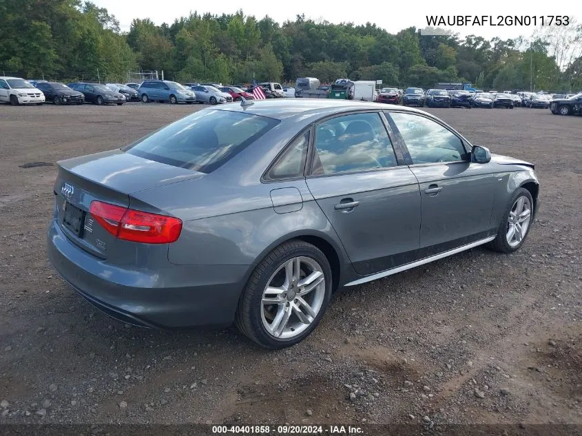 2016 Audi A4 2.0T Premium VIN: WAUBFAFL2GN011753 Lot: 40401858