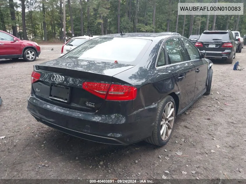 2016 Audi A4 Premium S-Line VIN: WAUBFAFL0GN010083 Lot: 40403891