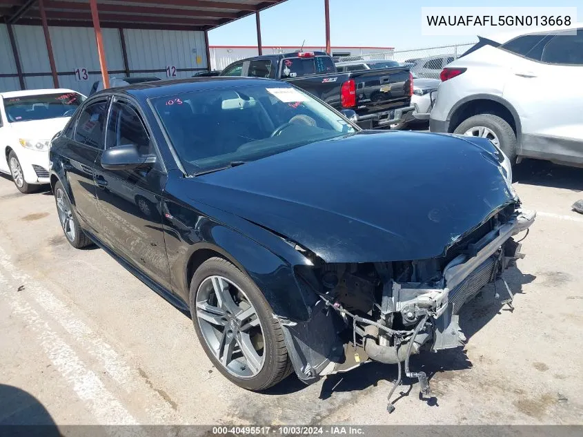 2016 Audi A4 2.0T Premium VIN: WAUAFAFL5GN013668 Lot: 40495517