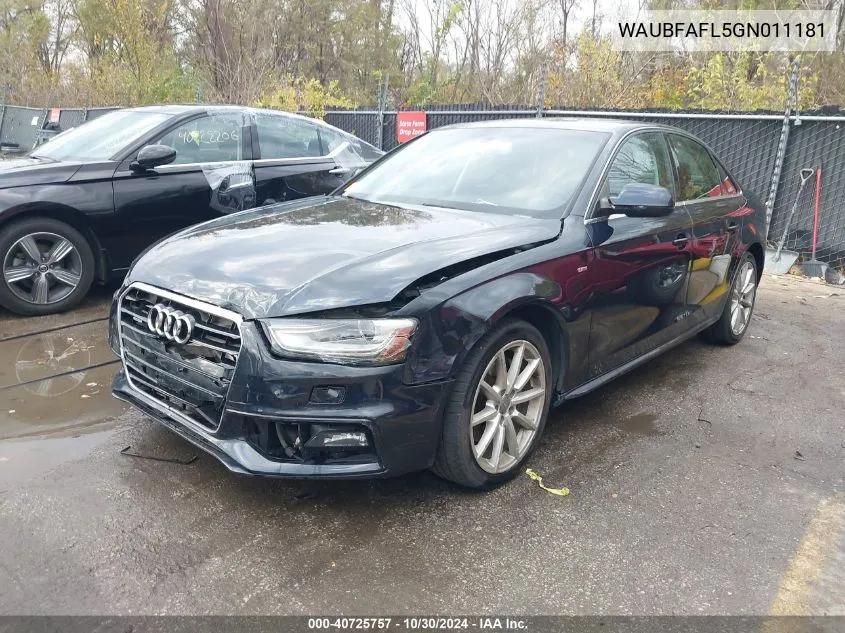 2016 Audi A4 2.0T Premium VIN: WAUBFAFL5GN011181 Lot: 40725757