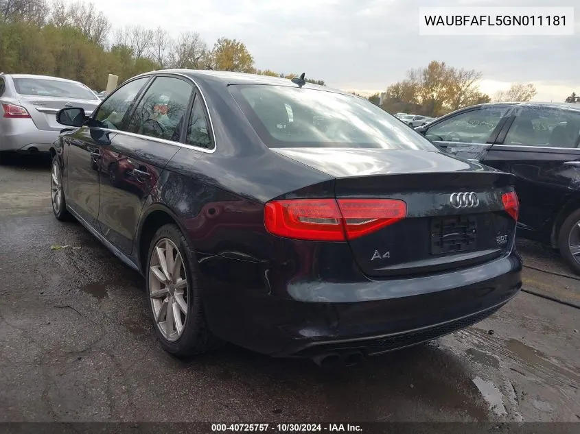 2016 Audi A4 2.0T Premium VIN: WAUBFAFL5GN011181 Lot: 40725757