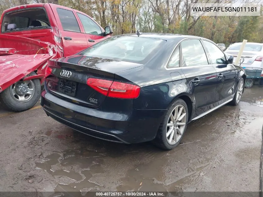 2016 Audi A4 2.0T Premium VIN: WAUBFAFL5GN011181 Lot: 40725757