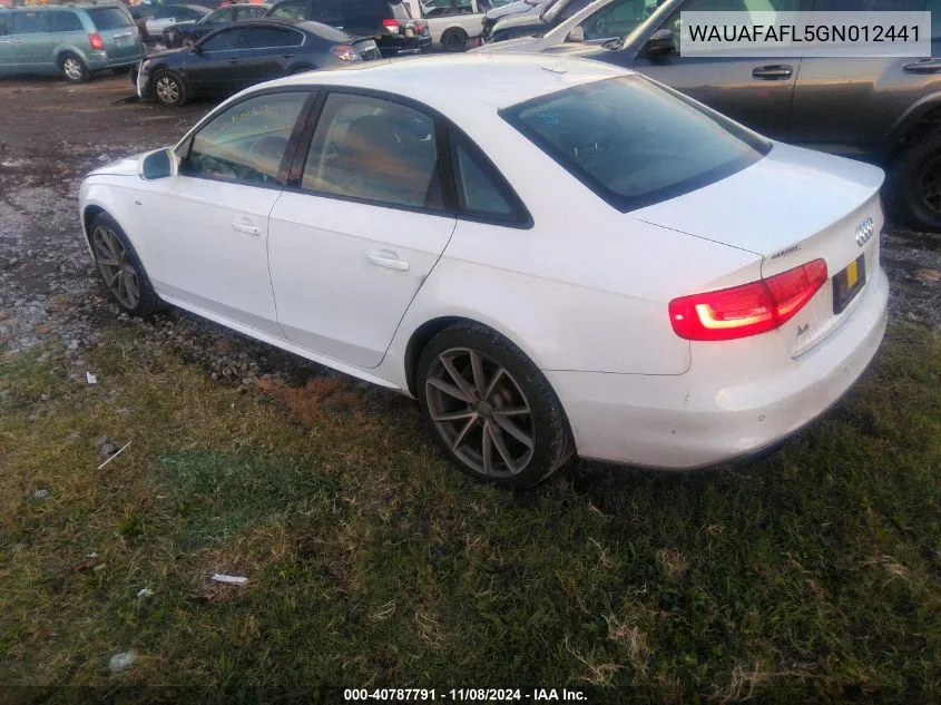 2016 Audi A4 2.0T Premium VIN: WAUAFAFL5GN012441 Lot: 40787791