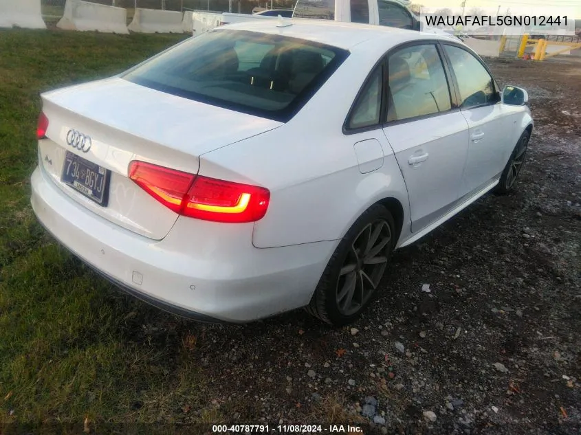 2016 Audi A4 2.0T Premium VIN: WAUAFAFL5GN012441 Lot: 40787791