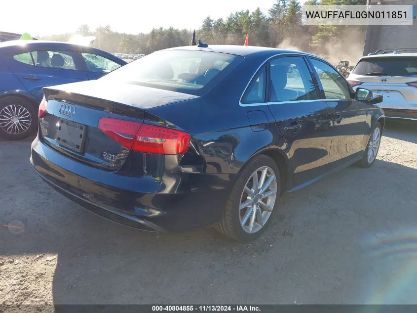 2016 Audi A4 2.0T Premium VIN: WAUFFAFL0GN011851 Lot: 40804855