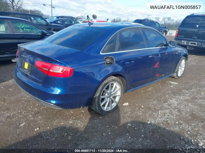 2016 Audi A4 2.0T Premium VIN: WAUAFAFL1GN005857 Lot: 40881713