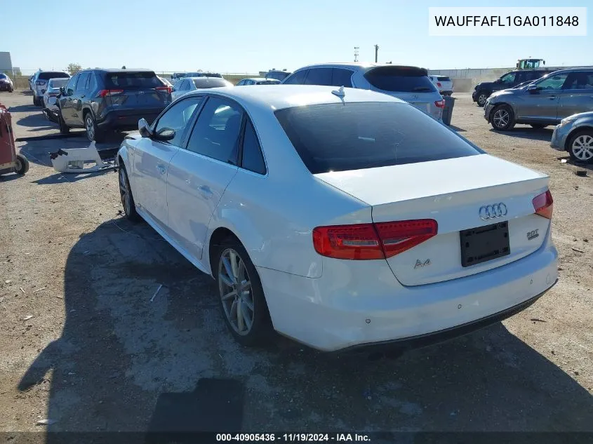 2016 Audi A4 2.0T Premium VIN: WAUFFAFL1GA011848 Lot: 40905436