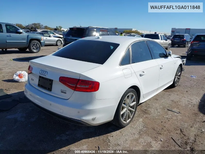 2016 Audi A4 2.0T Premium VIN: WAUFFAFL1GA011848 Lot: 40905436