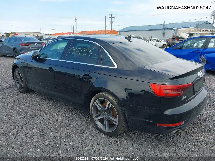 2017 Audi A4 VIN: WAUCNAF48HN026047 Lot: 12042263