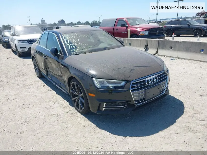 2017 Audi A4 VIN: WAUFNAF44HN012496 Lot: 12045006