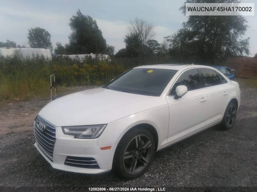 2017 Audi A4 VIN: WAUCNAF45HA170002 Lot: 12082806