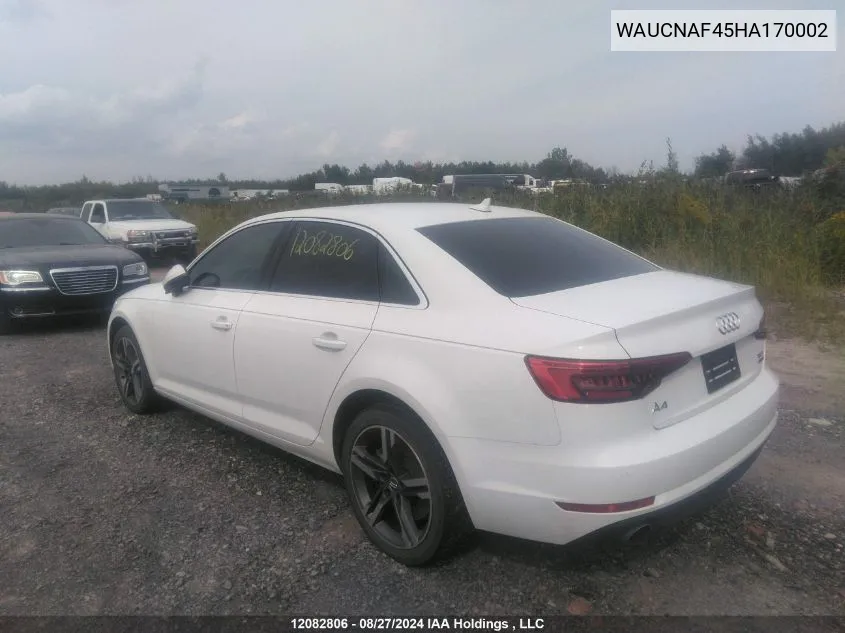 2017 Audi A4 VIN: WAUCNAF45HA170002 Lot: 12082806