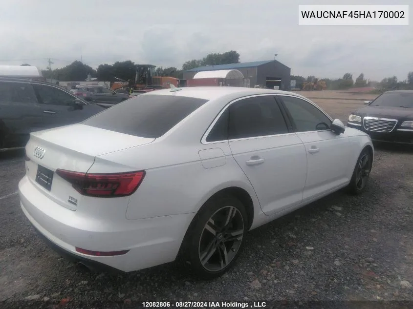 2017 Audi A4 VIN: WAUCNAF45HA170002 Lot: 12082806