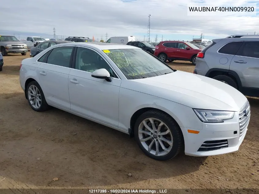 2017 Audi A4 VIN: WAUBNAF40HN009920 Lot: 12117395