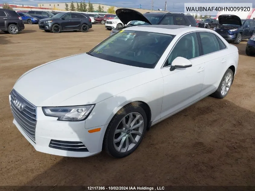 2017 Audi A4 VIN: WAUBNAF40HN009920 Lot: 12117395