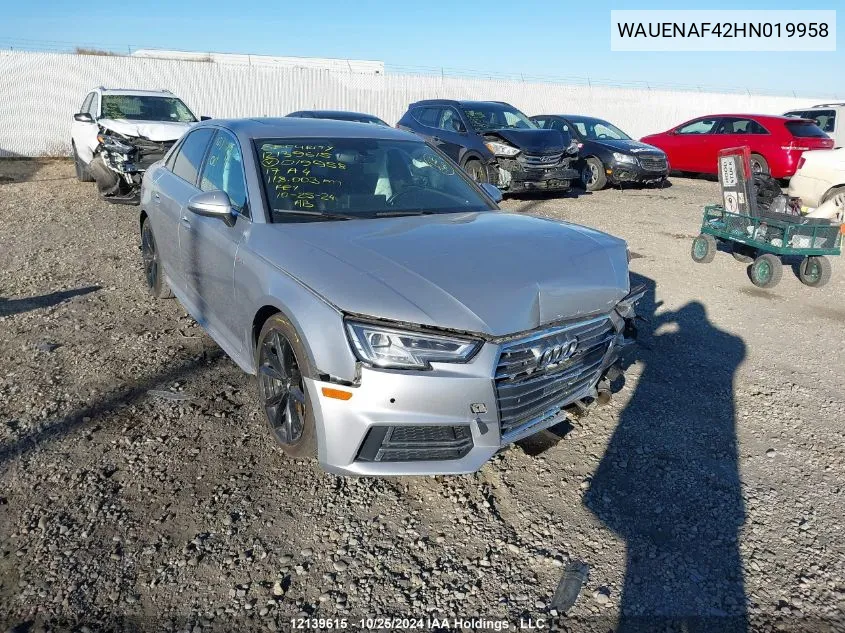 2017 Audi A4 2.0T Premium VIN: WAUENAF42HN019958 Lot: 12139615