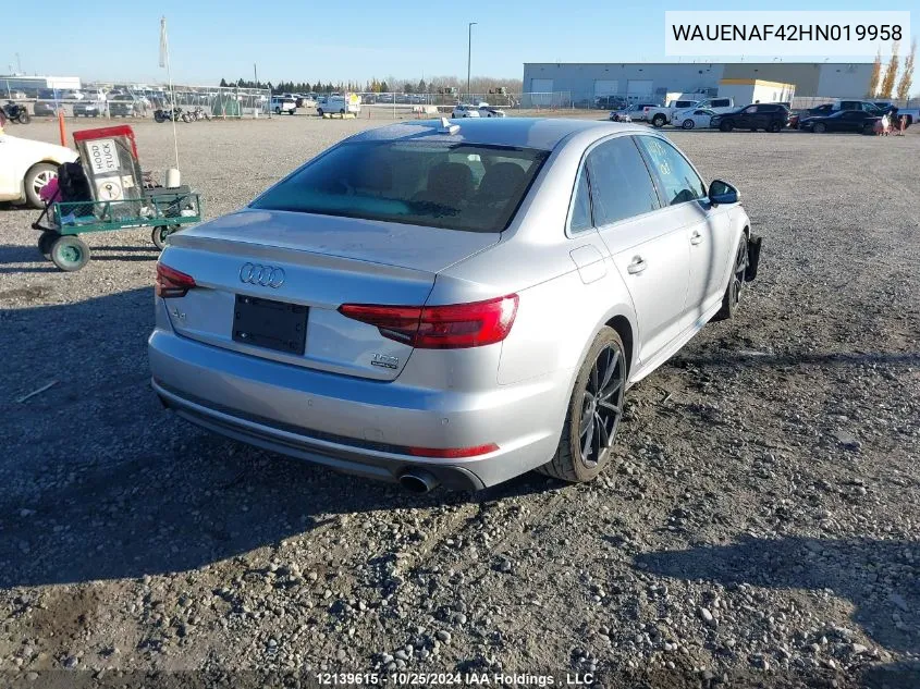 2017 Audi A4 2.0T Premium VIN: WAUENAF42HN019958 Lot: 12139615