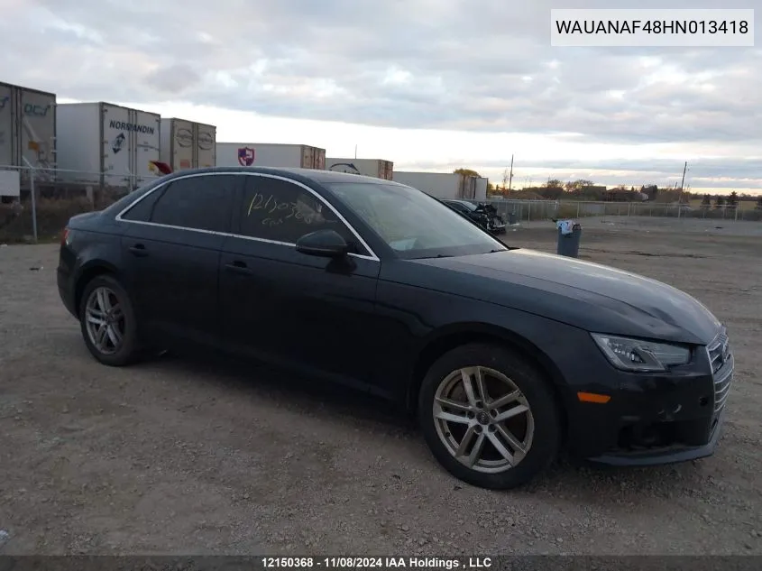 2017 Audi A4 VIN: WAUANAF48HN013418 Lot: 12150368