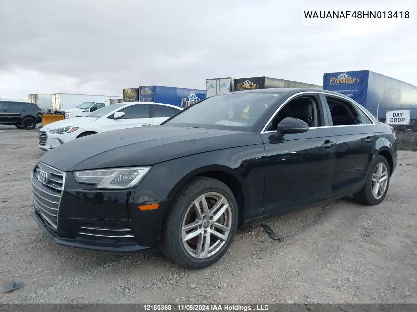 2017 Audi A4 VIN: WAUANAF48HN013418 Lot: 12150368