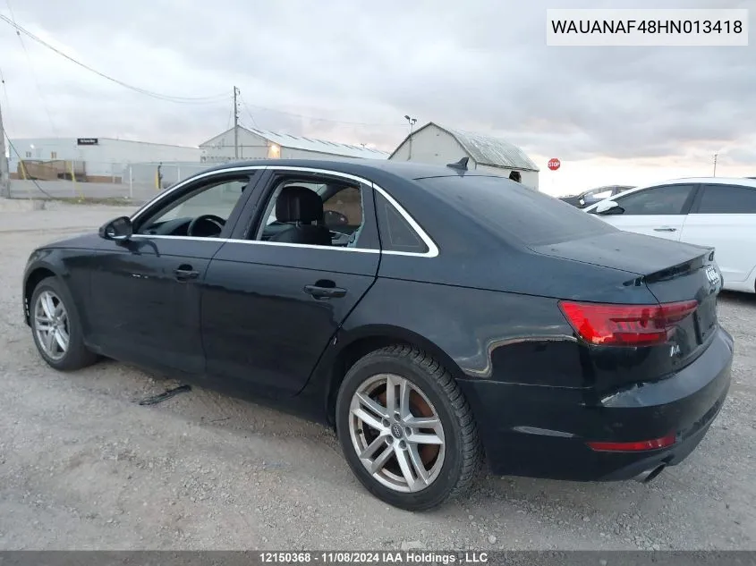 2017 Audi A4 VIN: WAUANAF48HN013418 Lot: 12150368