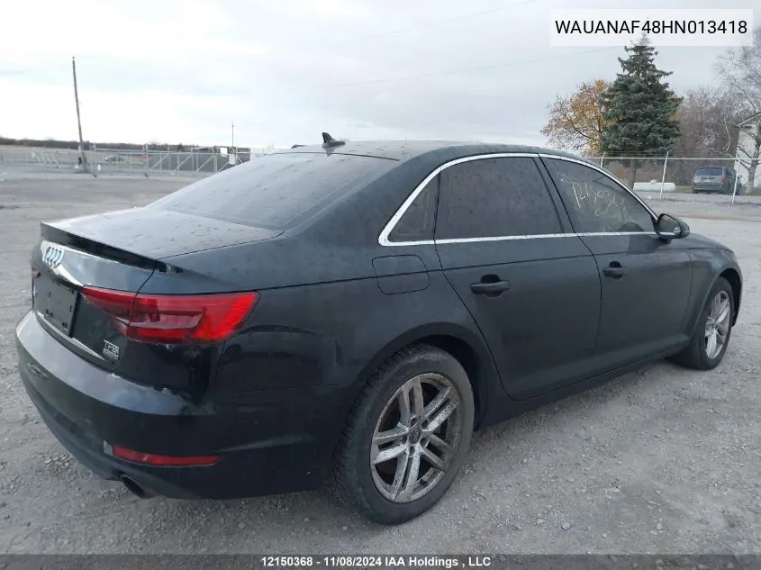 2017 Audi A4 VIN: WAUANAF48HN013418 Lot: 12150368