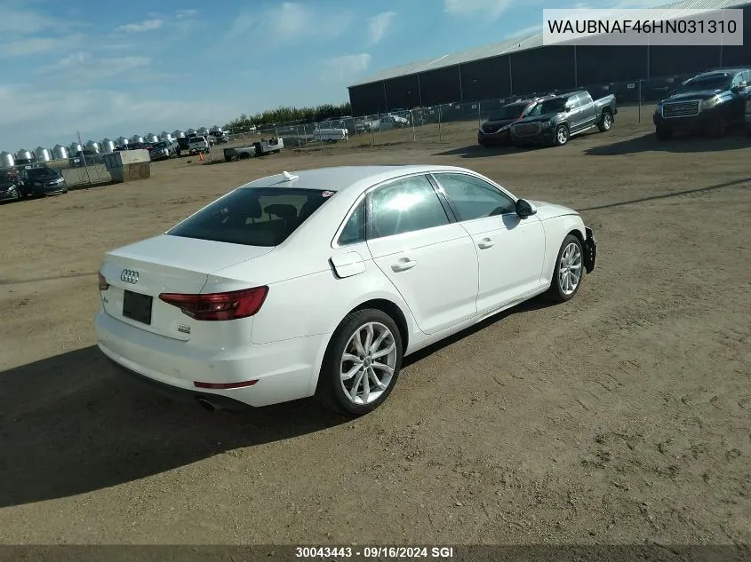 WAUBNAF46HN031310 2017 Audi A4 Progressiv