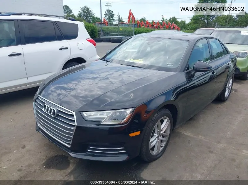 2017 Audi A4 2.0T Ultra Premium VIN: WAUGMAF46HN033602 Lot: 39354304