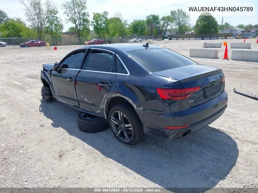 2017 Audi A4 2.0T Premium VIN: WAUENAF43HN045789 Lot: 39412945