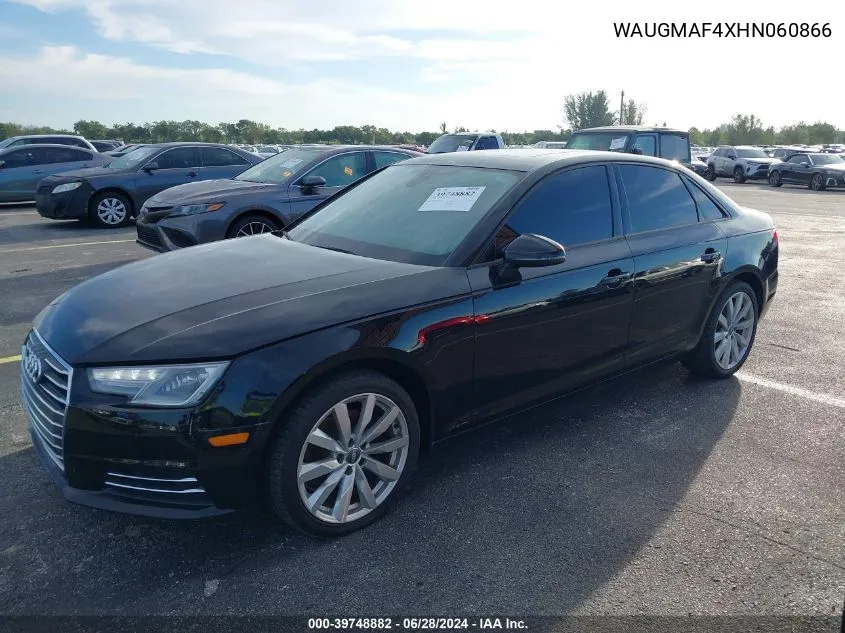 2017 Audi A4 Ultra Premium VIN: WAUGMAF4XHN060866 Lot: 39748882