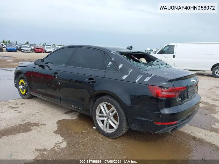 WAUGNAF40HN058072 2017 Audi A4 2.0T Premium