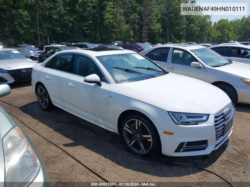 2017 Audi A4 2.0T Premium VIN: WAUENAF49HN010111 Lot: 39837801