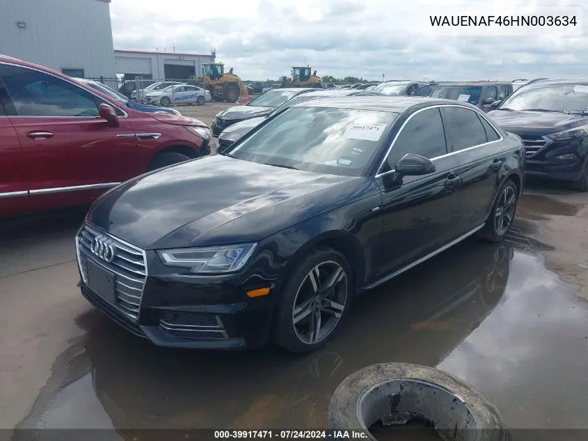 WAUENAF46HN003634 2017 Audi A4 2.0T Premium