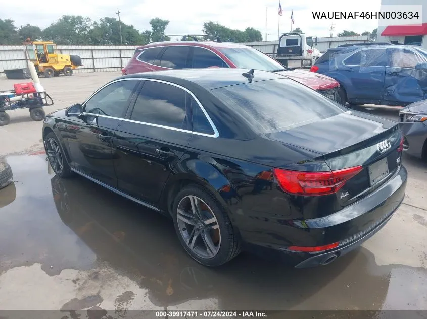 2017 Audi A4 2.0T Premium VIN: WAUENAF46HN003634 Lot: 39917471