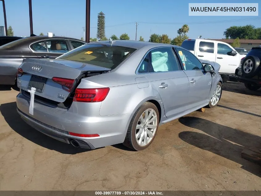 2017 Audi A4 2.0T Premium VIN: WAUENAF45HN031490 Lot: 39977789