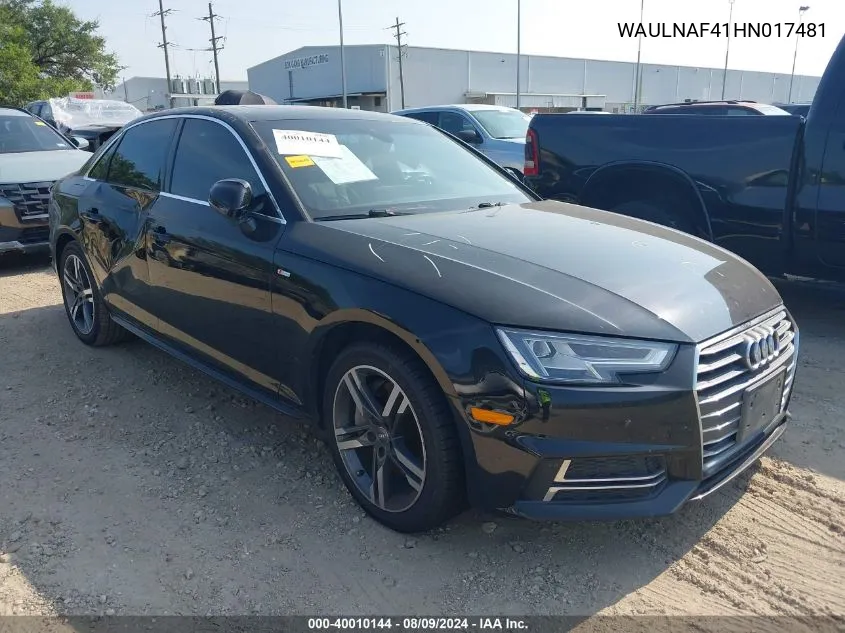 WAULNAF41HN017481 2017 Audi A4 2.0T Premium