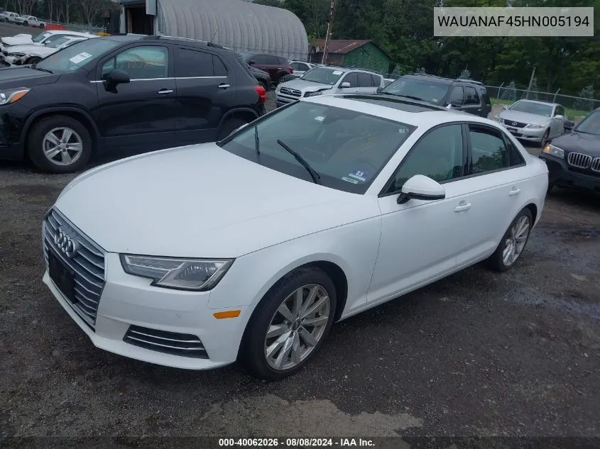 WAUANAF45HN005194 2017 Audi A4 2.0T Premium