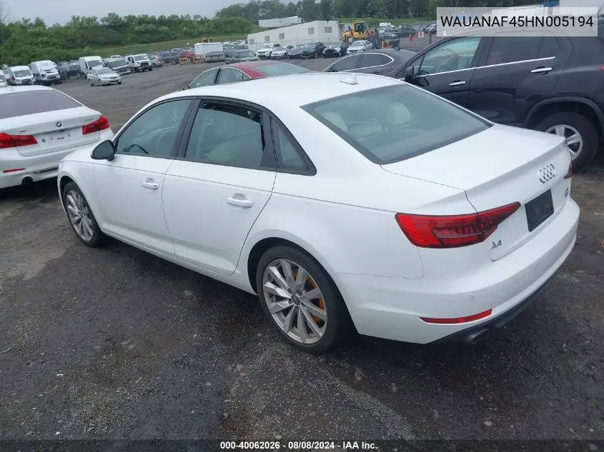 WAUANAF45HN005194 2017 Audi A4 2.0T Premium