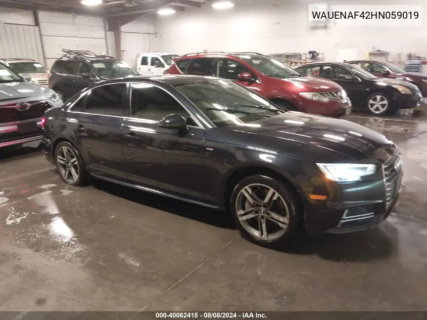 2017 Audi A4 2.0T Premium VIN: WAUENAF42HN059019 Lot: 40062415