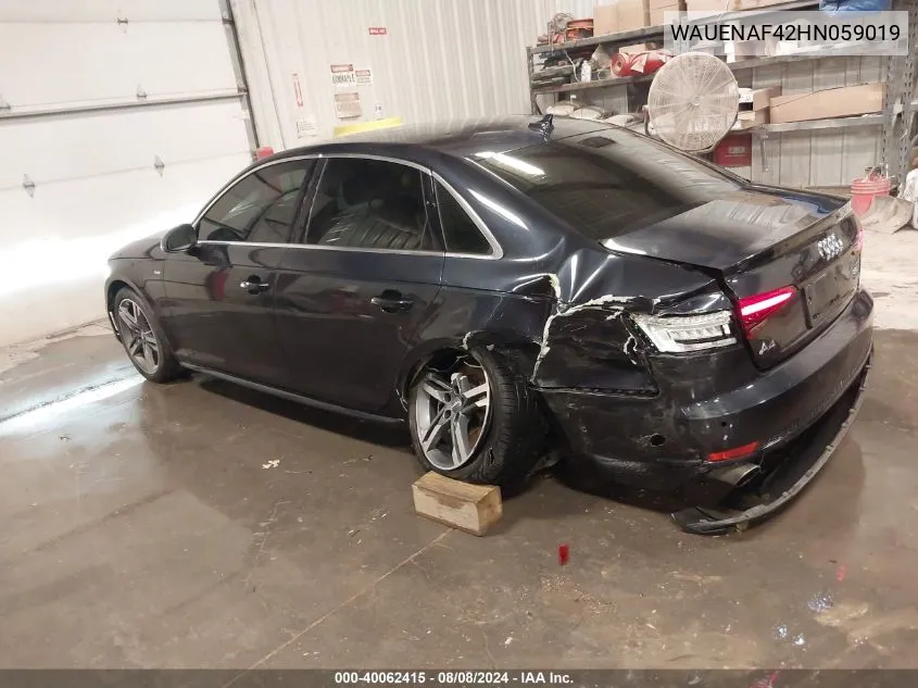 2017 Audi A4 2.0T Premium VIN: WAUENAF42HN059019 Lot: 40062415