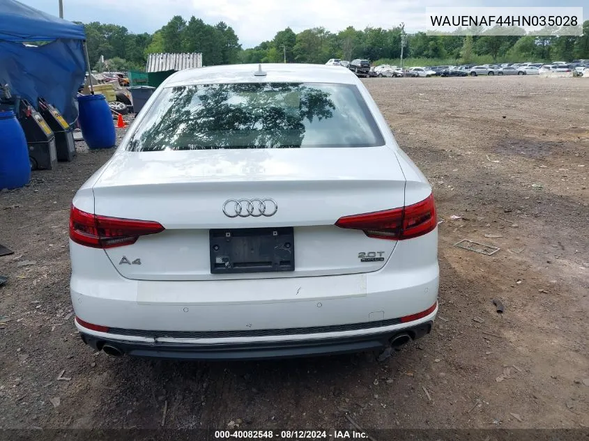 2017 Audi A4 2.0T Premium VIN: WAUENAF44HN035028 Lot: 40082548