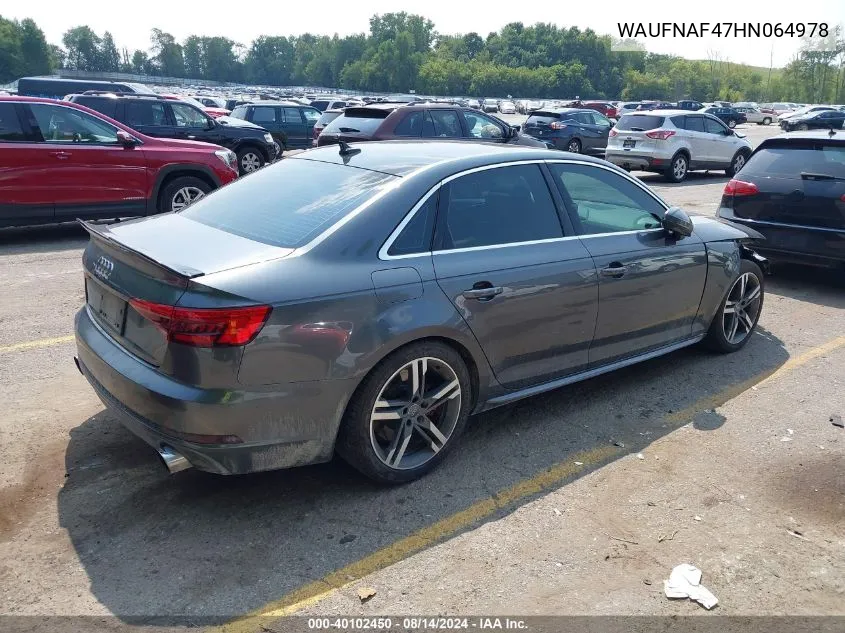 WAUFNAF47HN064978 2017 Audi A4 2.0T Premium