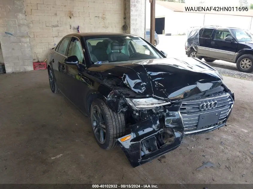 2017 Audi A4 2.0T Premium VIN: WAUENAF42HN011696 Lot: 40102932