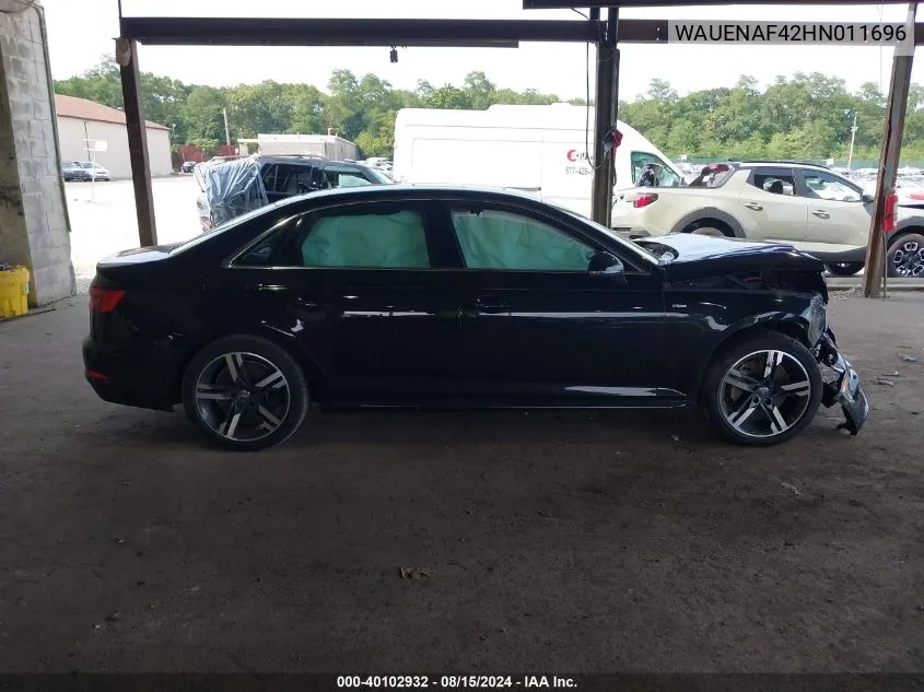 2017 Audi A4 2.0T Premium VIN: WAUENAF42HN011696 Lot: 40102932