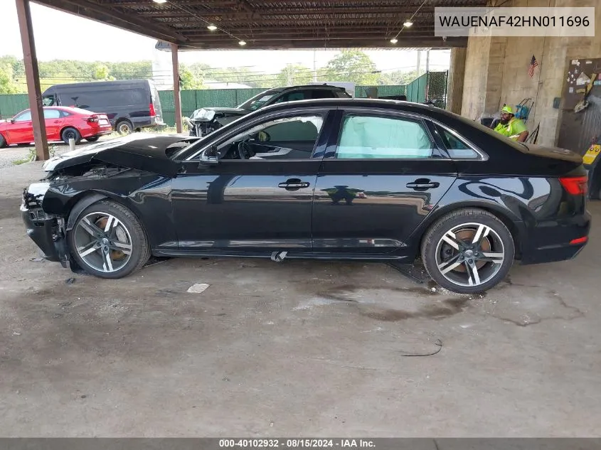 2017 Audi A4 2.0T Premium VIN: WAUENAF42HN011696 Lot: 40102932