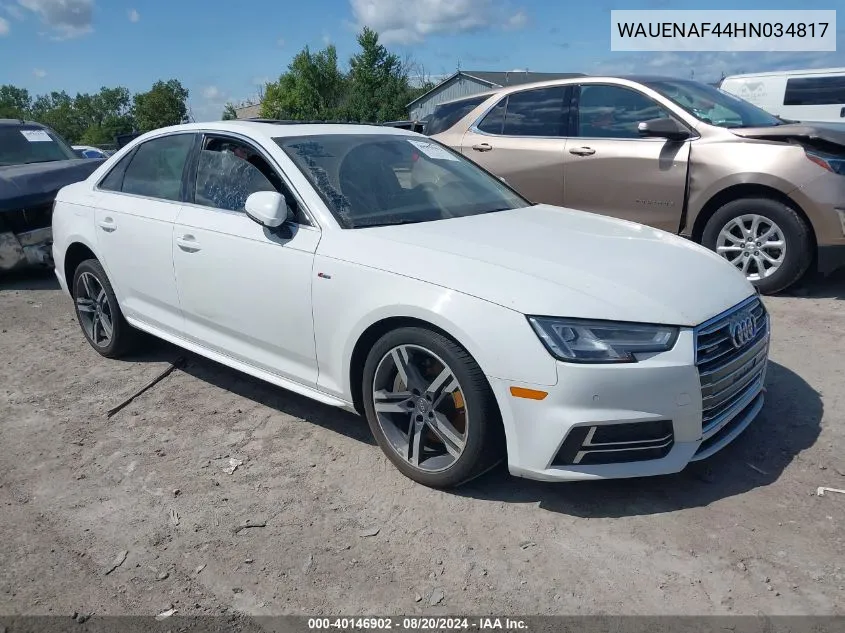 2017 Audi A4 2.0T Premium VIN: WAUENAF44HN034817 Lot: 40146902