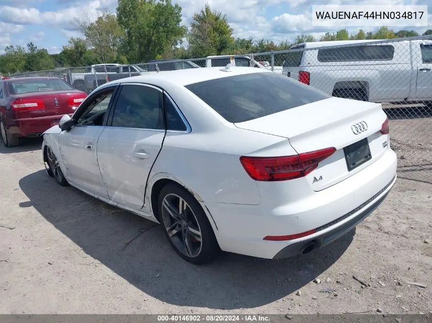 2017 Audi A4 2.0T Premium VIN: WAUENAF44HN034817 Lot: 40146902