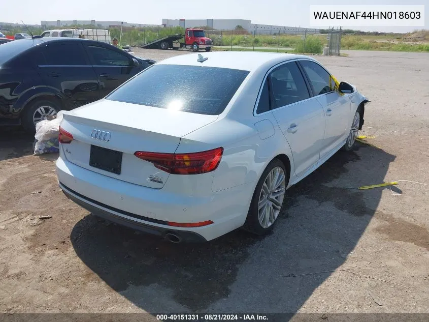 2017 Audi A4 Premium Plus VIN: WAUENAF44HN018603 Lot: 40151331