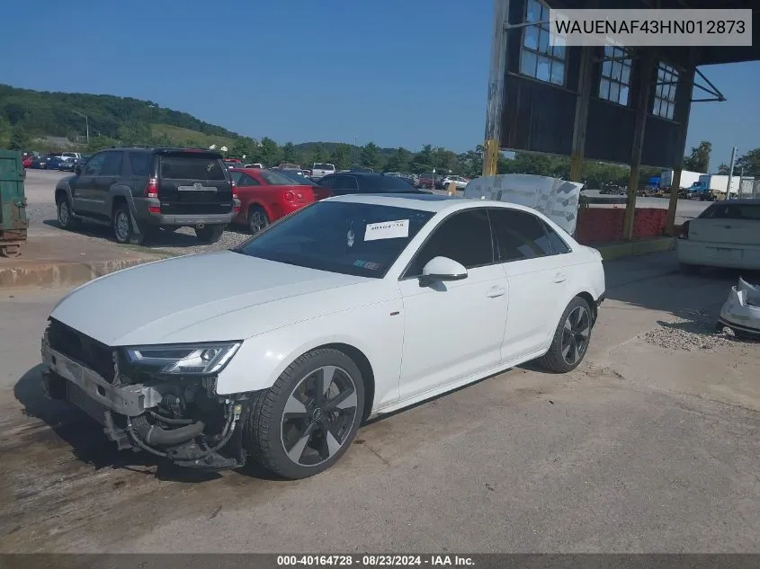 2017 Audi A4 2.0T Premium VIN: WAUENAF43HN012873 Lot: 40164728